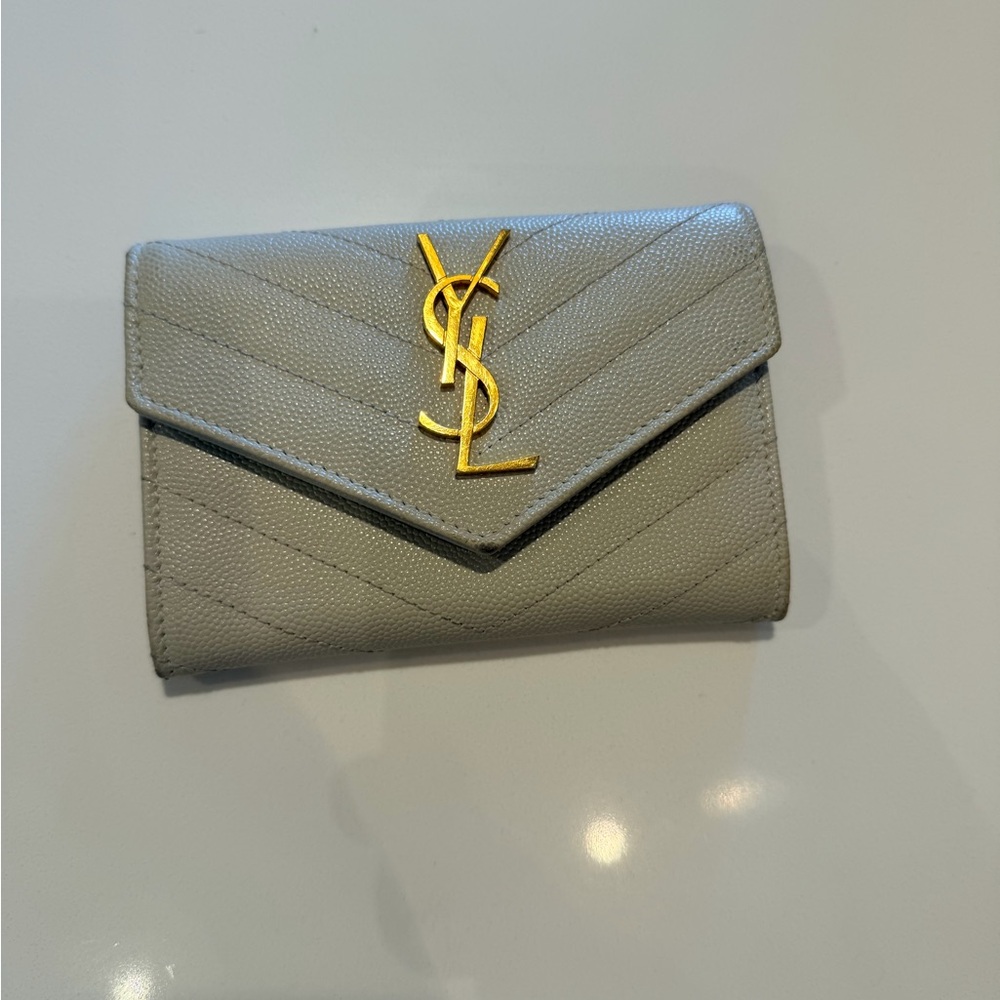 Saint Laurent Cream Wallet with Gold Logo